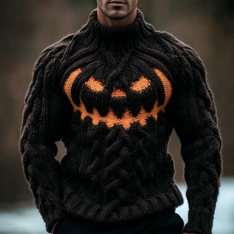 Men's Halloween Pumpkin Face Jacquard Turtleneck Sweater elevenforest