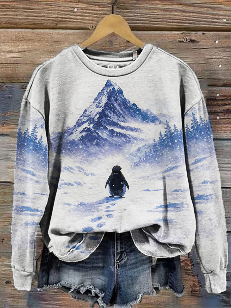 Comstylish Nihilism Penguin Snowing Polar Landscape Sweatshirt