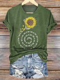 Whisper Word To Wisdom Let It Be Sunflower Hippie Print Crew Neck T-sh