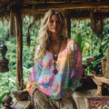 Women's Vintage Bohemian Tie-dye Art Linen Casual T-shirt elevenforest