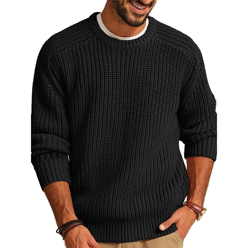 Men's Solid Color Long-sleeved Crew Neck Casual Sweater elevenforest