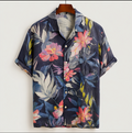Bohemian Style Plant And Flower Pattern Men's Retro Cotton And Linen Short-sleeve Shirt elevenforest