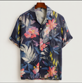 Bohemian Style Plant And Flower Pattern Men's Retro Cotton And Linen Short-sleeve Shirt elevenforest