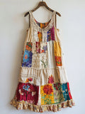 Vintage Floral Pattern Patchwork Art Linen Blend Dress elevenforest