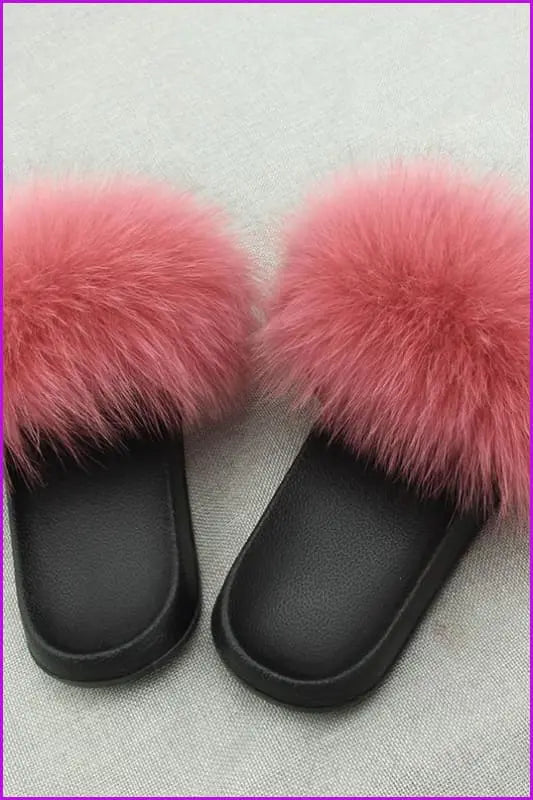 Dark Pink Fox Full-pelt Fur Sliders Df003