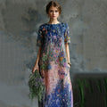 Women's Elegant Oil Painting Floral Sequined Maxi Dress