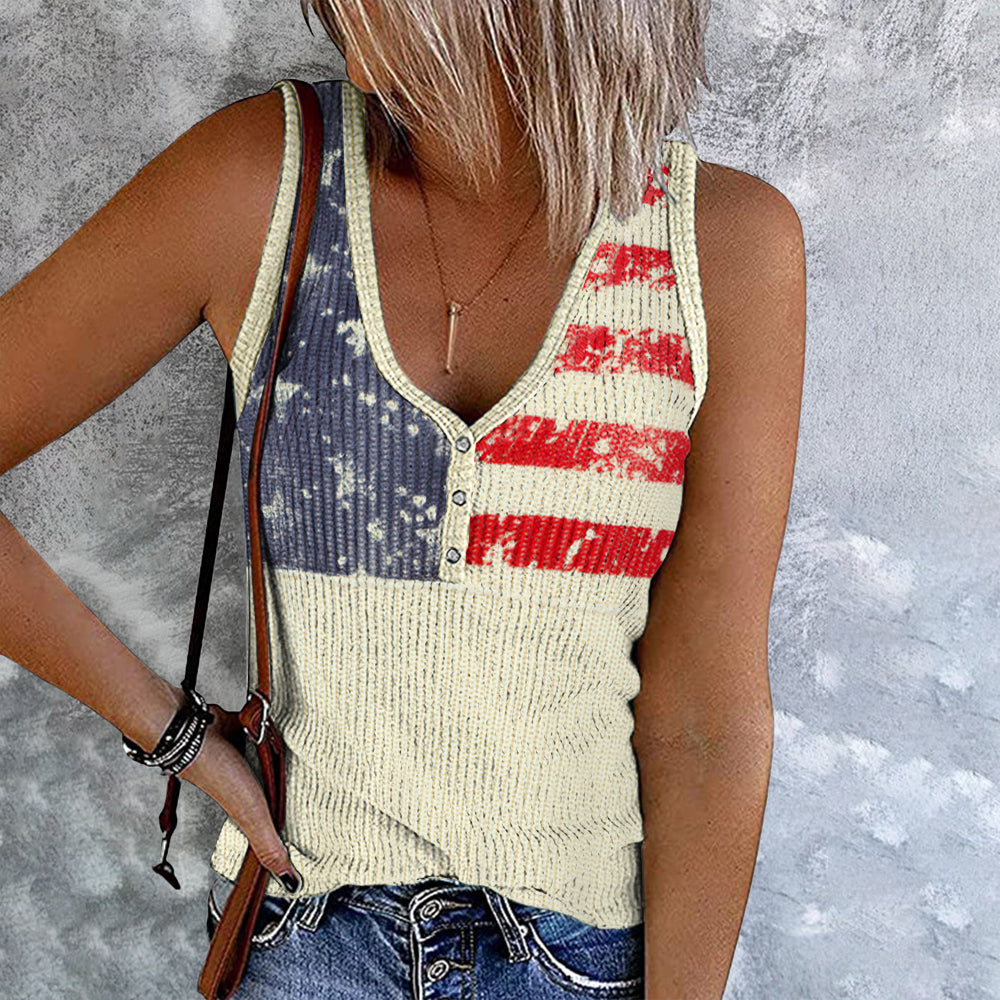 Comstylish Women's Vintage Independence Day Flag Print Tank Top