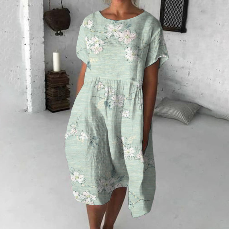 Retro Floral Art Flowy Midi Dress elevenforest
