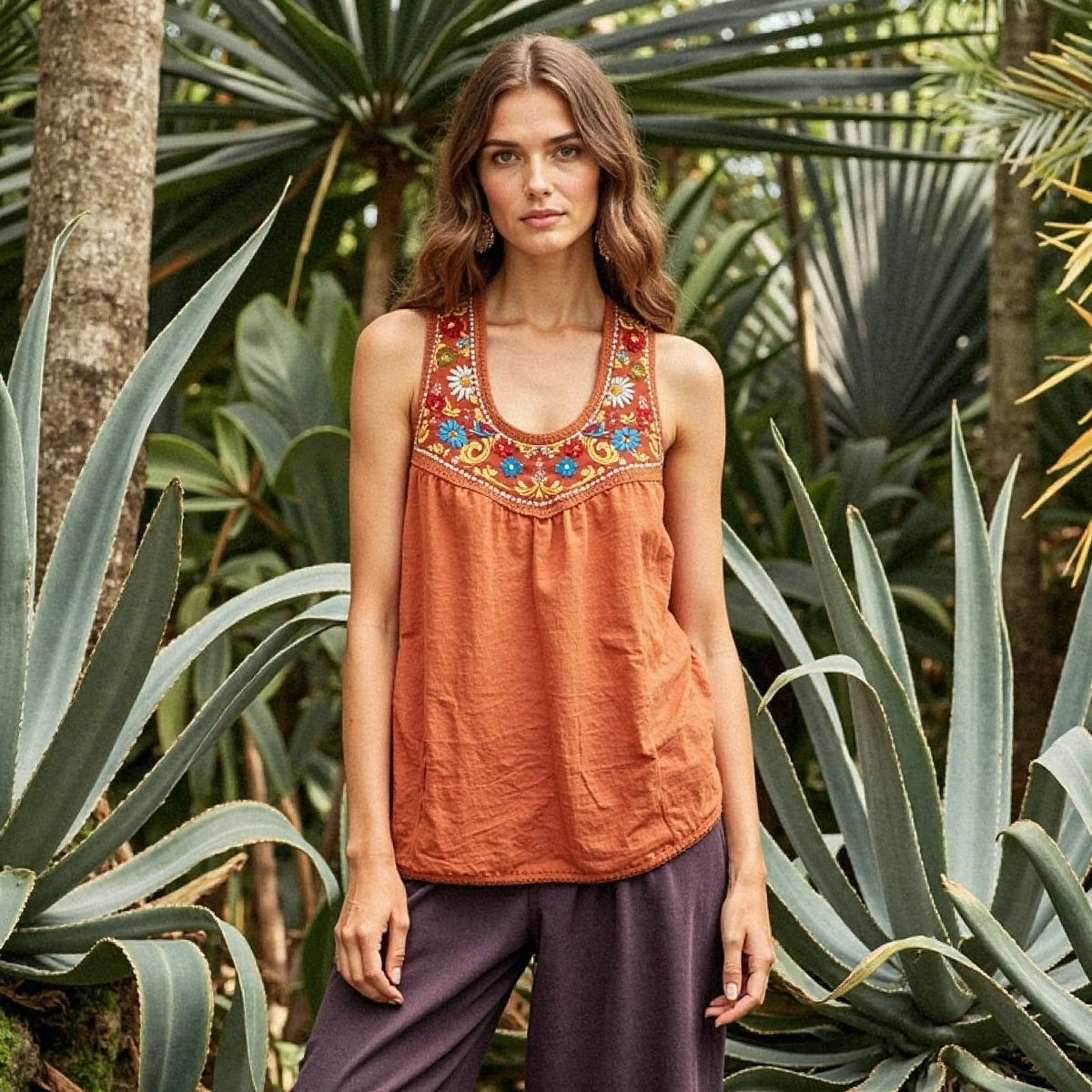 Women's Bohemian Ethnic Floral Print Comfortable Linen Top elevenforest