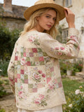 Boho Floral Vintage Pattern Women's Linen Long Sleeve Shirt elevenforest