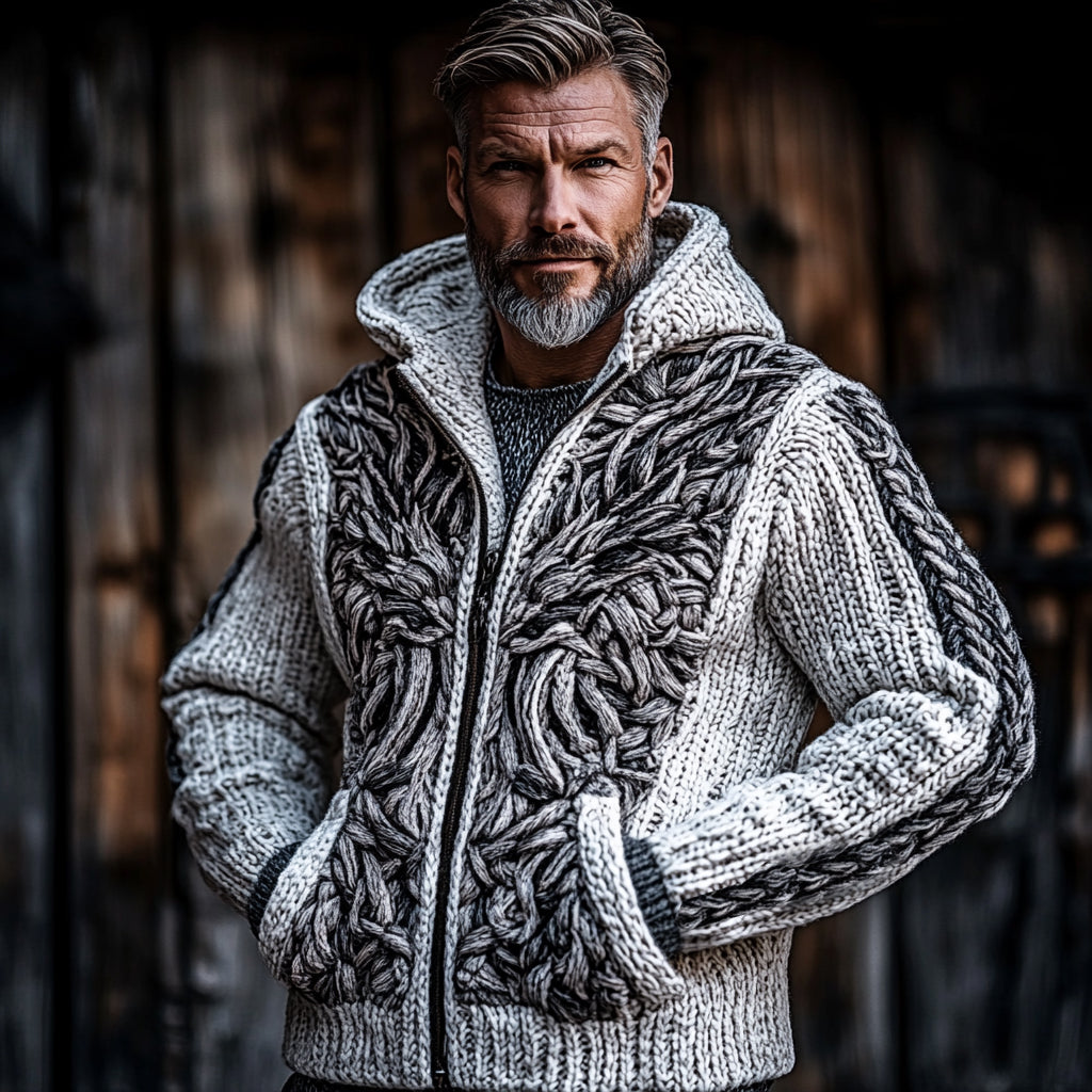 Men's Viking Dragon Style Celtic Thick Zip Hooded Sweater elevenforest