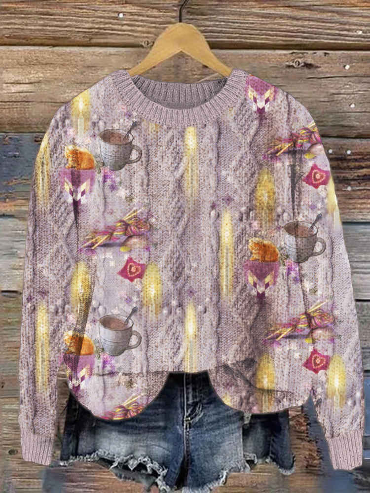 Candlelight & Cat Women's Casual Sweater elevenforest