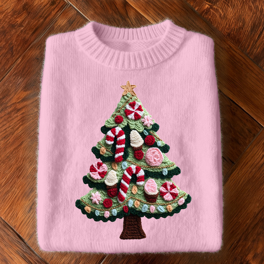 Cute Crochet Christmas Tree Embroidered Cozy Knit Sweater artswardrobe
