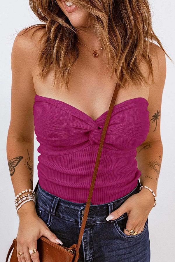 Tube Knit Ribbed Slim Backless Tank Top