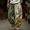 Men's Retro Japanese Bamboo Art Print Casual Pants elevenforest