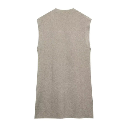 French Suit Sleeveless Round Neck Pullover Side Slit Sweater High Waist Pants