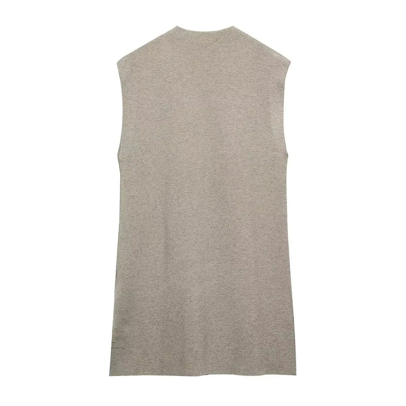 French Suit Sleeveless Round Neck Pullover Side Slit Sweater High Waist Pants