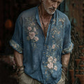 Men's Vintage Floral Embroidered Comfy Linen Short Sleeve Shirt elevenforest