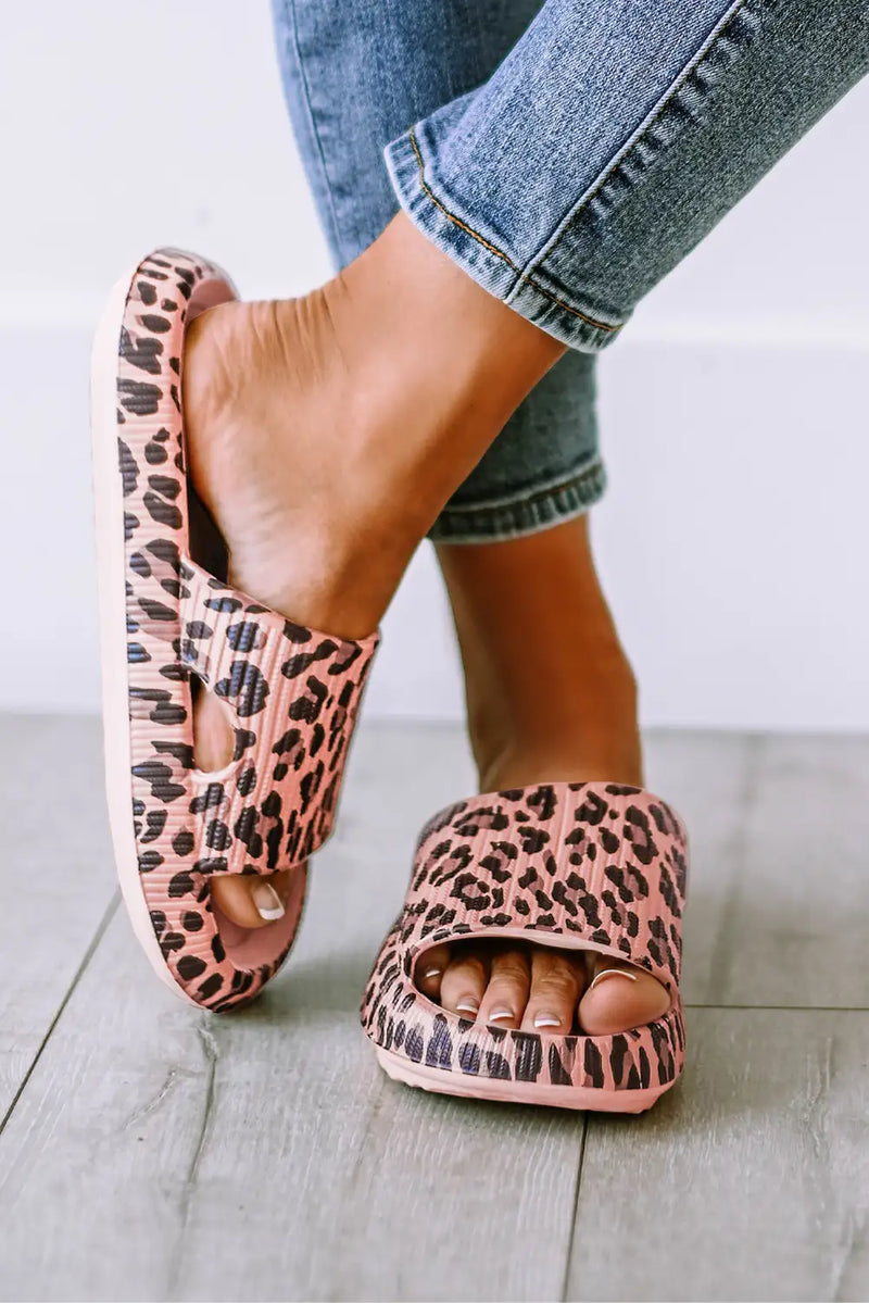 Pink Leopard Print Thick Sole Slippers