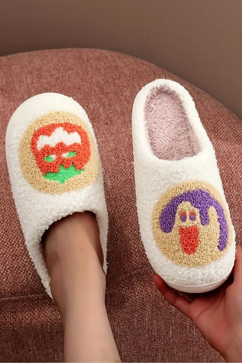 Cozy White Halloween Pumpkin Plush Slippers