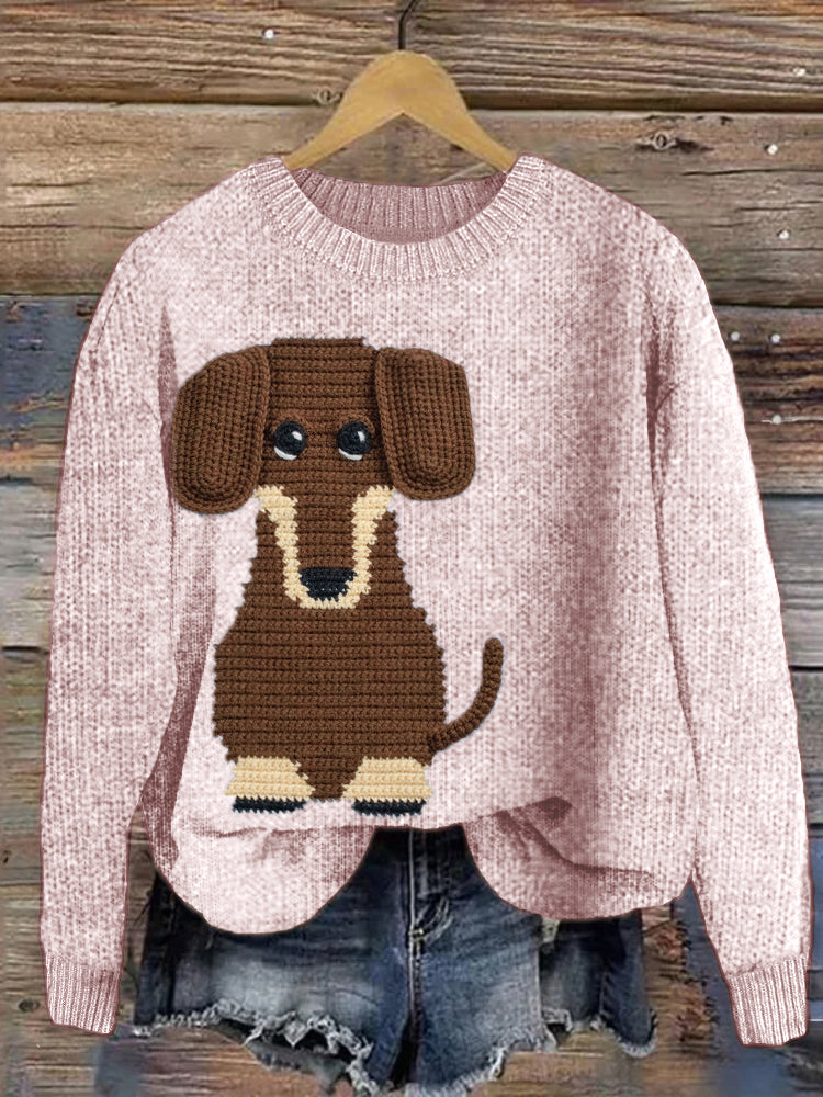 Comstylish Dachshund Pattern Cozy Knit Sweater