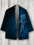 Luminous Line Whale Tie-Dye Print Linen Blend Kimono Cardigan elevenforest