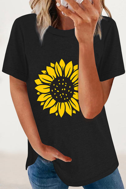 Print Flowers O Neck T-shirts