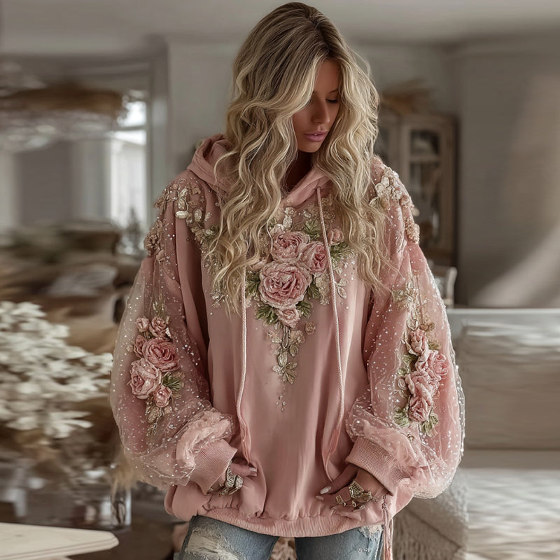 Women's Vintage Floral Pattern Casual Hoodie elevenforest