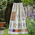 Women's Lace Flowers Embroidery Art Linen Blend Skirt elevenforest