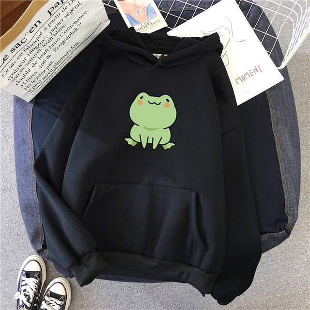 Frog Sweatshirt Cartoon Clothes Harajuku Long Sleeve Hooded Kawaii Hoodie for Winter Fleece Hoodies Pocket Green Tops