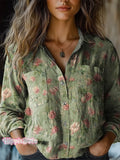 Women's Vintage Folk Floral Art Print Long Sleeve Comfortable Cotton S