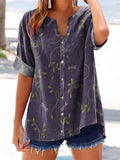 Women's Vintage Folk Floral Dragonfly Art Pattern Print Casual Cotton 