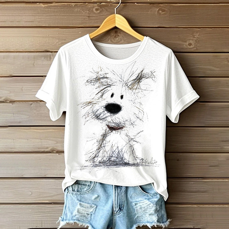 Comstylish Sketchy Puppy Line Art Short Sleeve T-shirt