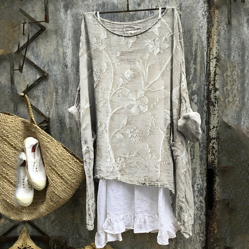 Classy Floral Vines Relief Art Linen Tunic elevenforest