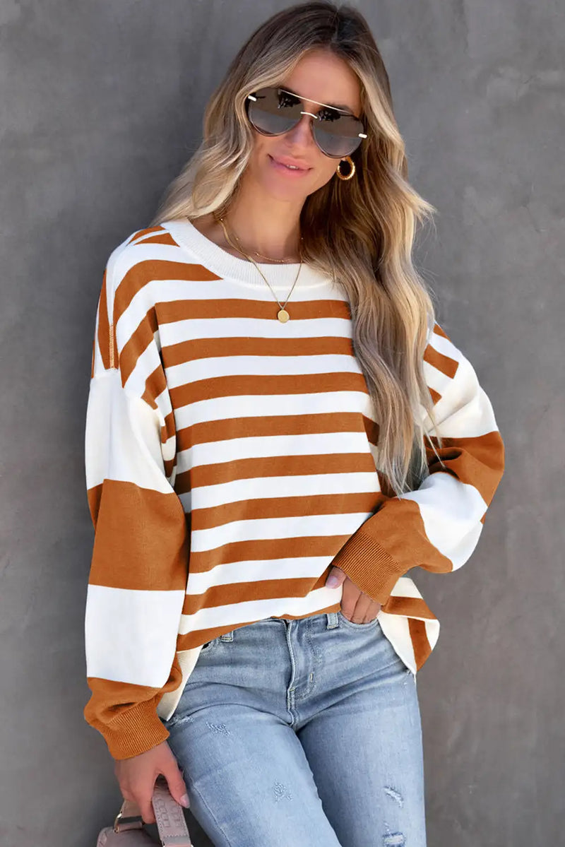 Striped Pullover Sweatshirt in Brown