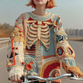Comstylish Women's Vintage Halloween Anatomy And Floral Art Cozy Sweater