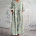 Comstylish Vintage Floral Art Women's Linen Dress