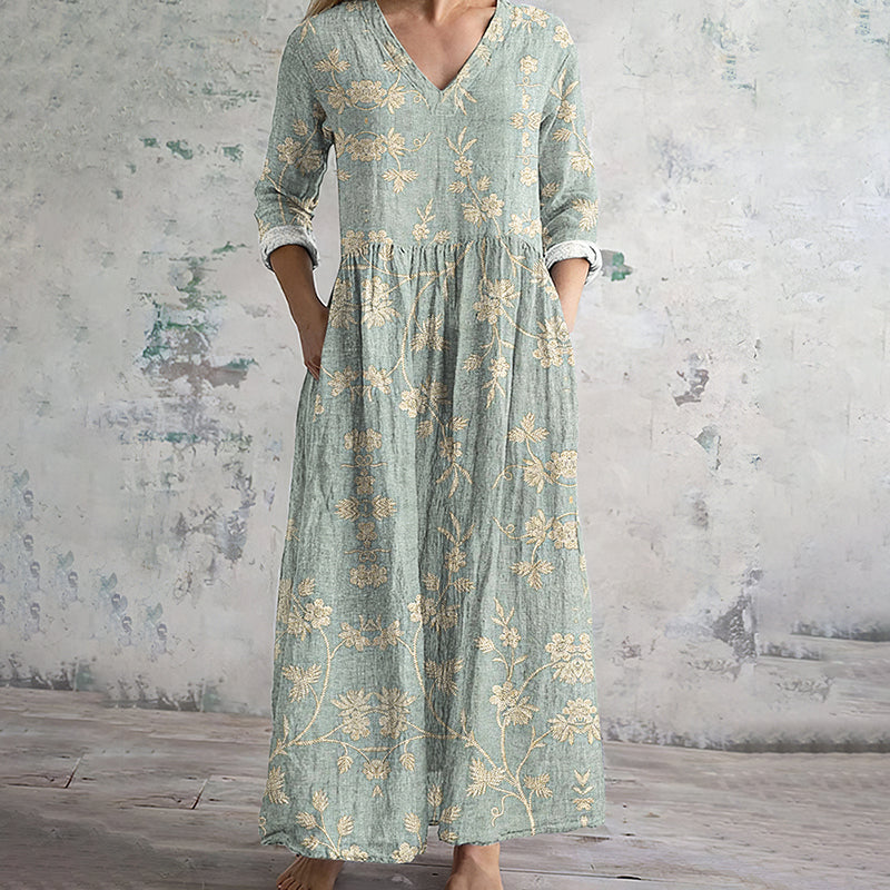Comstylish Vintage Floral Art Women's Linen Dress