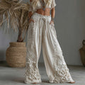 Women's Retro Floral Embroidery Art Casual Linen Pants elevenforest