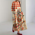 Women's Japanese Geometric Floral Art Print Midi Dress elevenforest