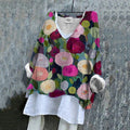 Comstylish Vintage Floral Art Painting Linen Blend Blouse