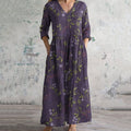 Vintage Floral Art Pattern Women's Linen Dress elevenforest