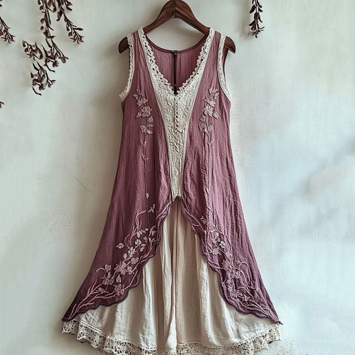 Women's Cherry Blossom Lace Art Vintage Linen Tank Dress elevenforest