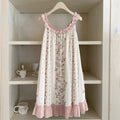 Vintage Floral Pink Ruffle Trim Linen Dress elevenforest