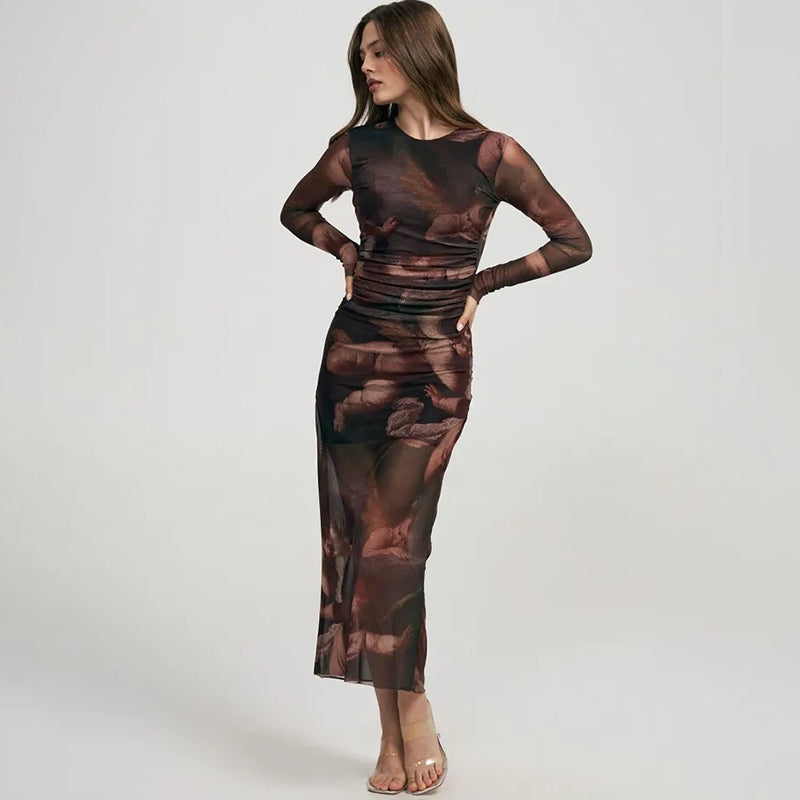 Comstylish Women's Retro Slim Fit Fashion Printed Dress