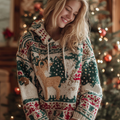 Comstylish Christmas Atmosphere Woman's Hooded Knitted Sweater