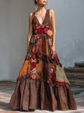 Vintage Roses Embroidered Patchwork Linen Maxi Dress elevenforest