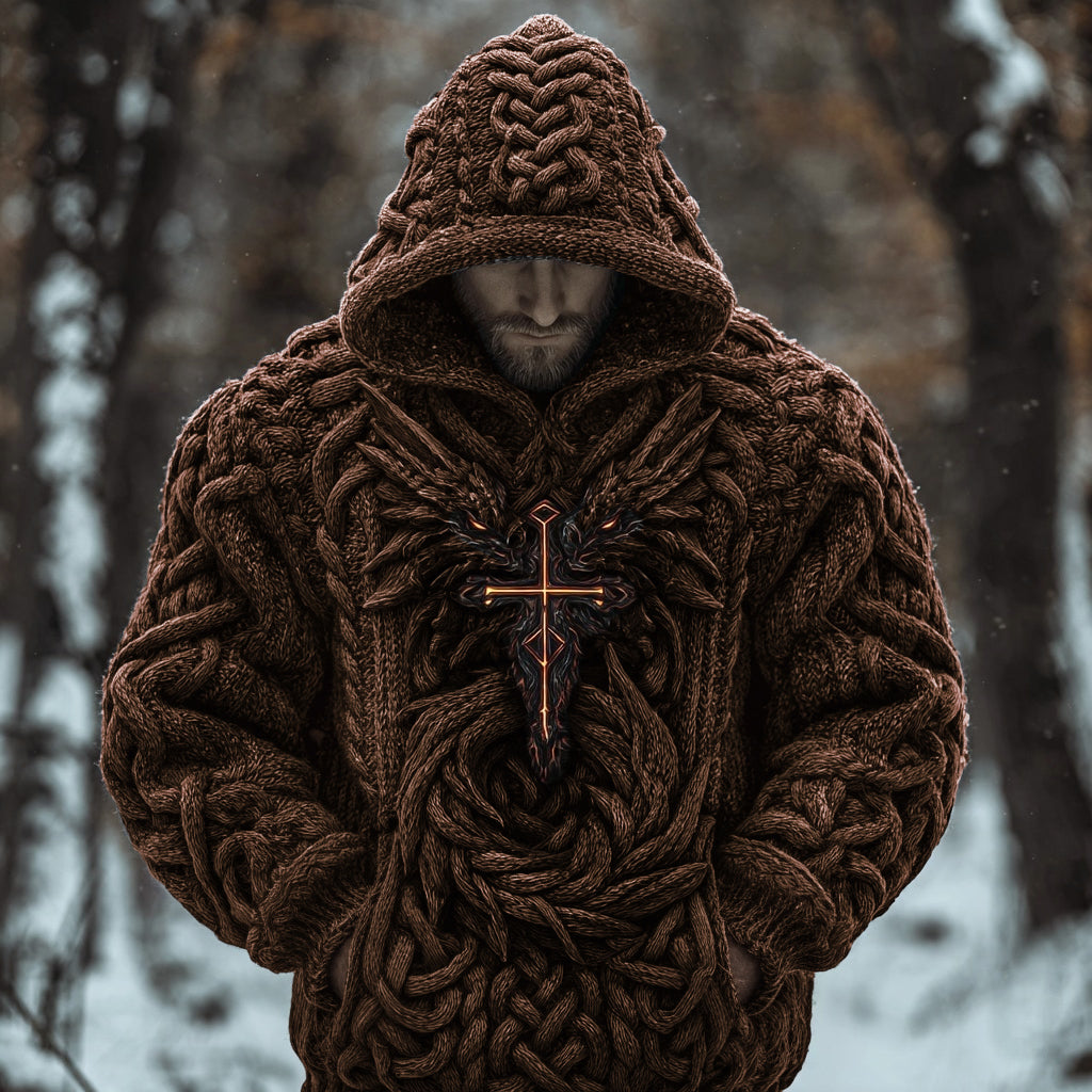 Men's Viking Celtic Dragon Chunky Hooded Sweater artswardrobe