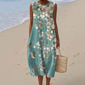 Women's Vintage Floral Birds Art Print Sleeveless Dress elevenforest