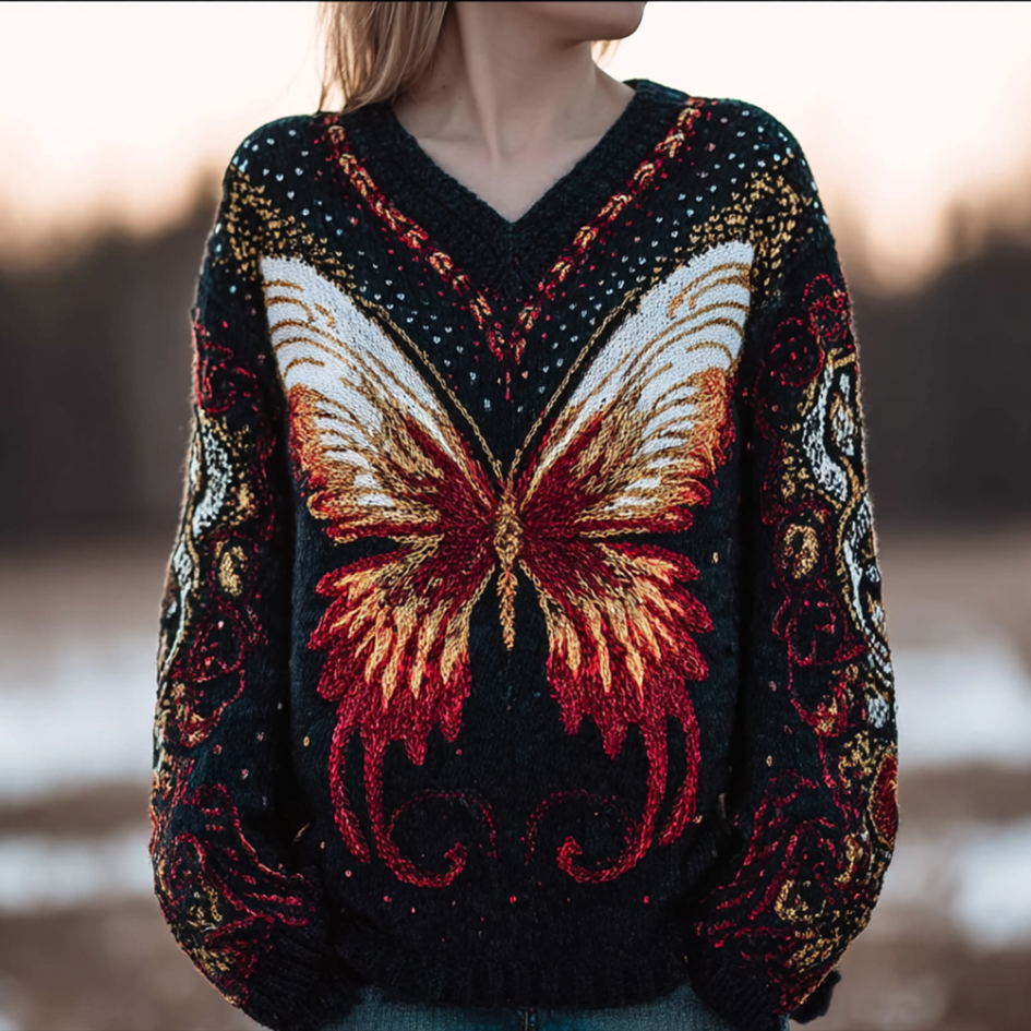 Women's Butterfly Embroidery Pattern Knitted Sweater elevenforest